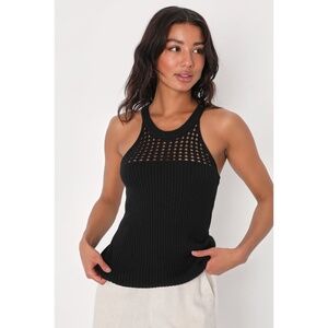 Lulu's Ultimate Upgrade Black Sleeveless Ribbed Knit Tank Top, Size M